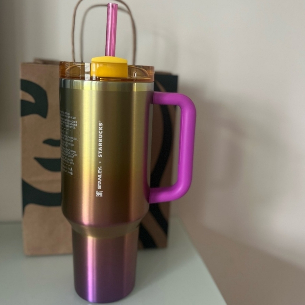 NEW Summer Starbucks x Stanley Summer 2024 Collab 40 Oz Tumbler Gold Pink